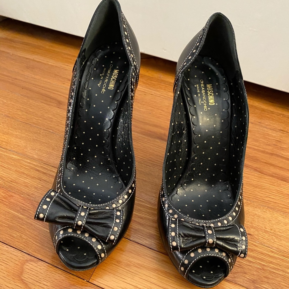 Moschino Cheap & Chic Black Polka Dot Heel w/ Bow